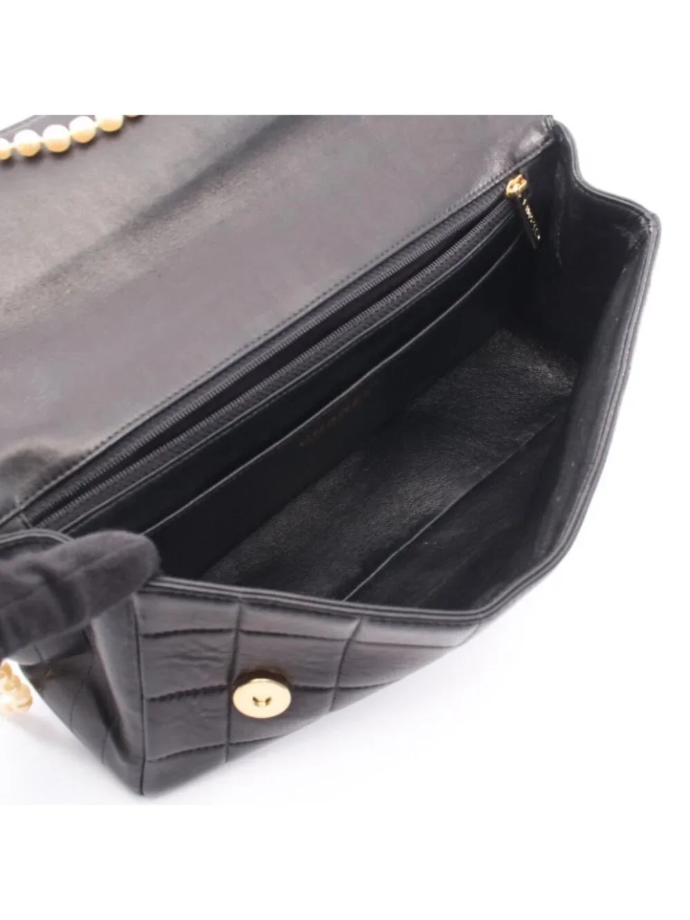 Chanel Shoulder Bag Choco Bar Pearl Chain Black Lambskin